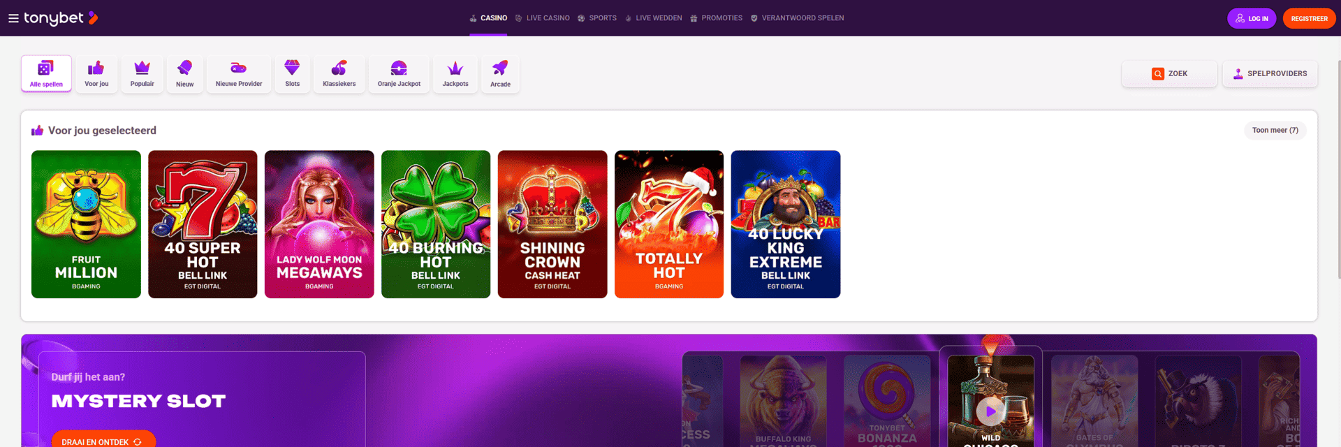 Screenshot van de Tonybet Casino-website